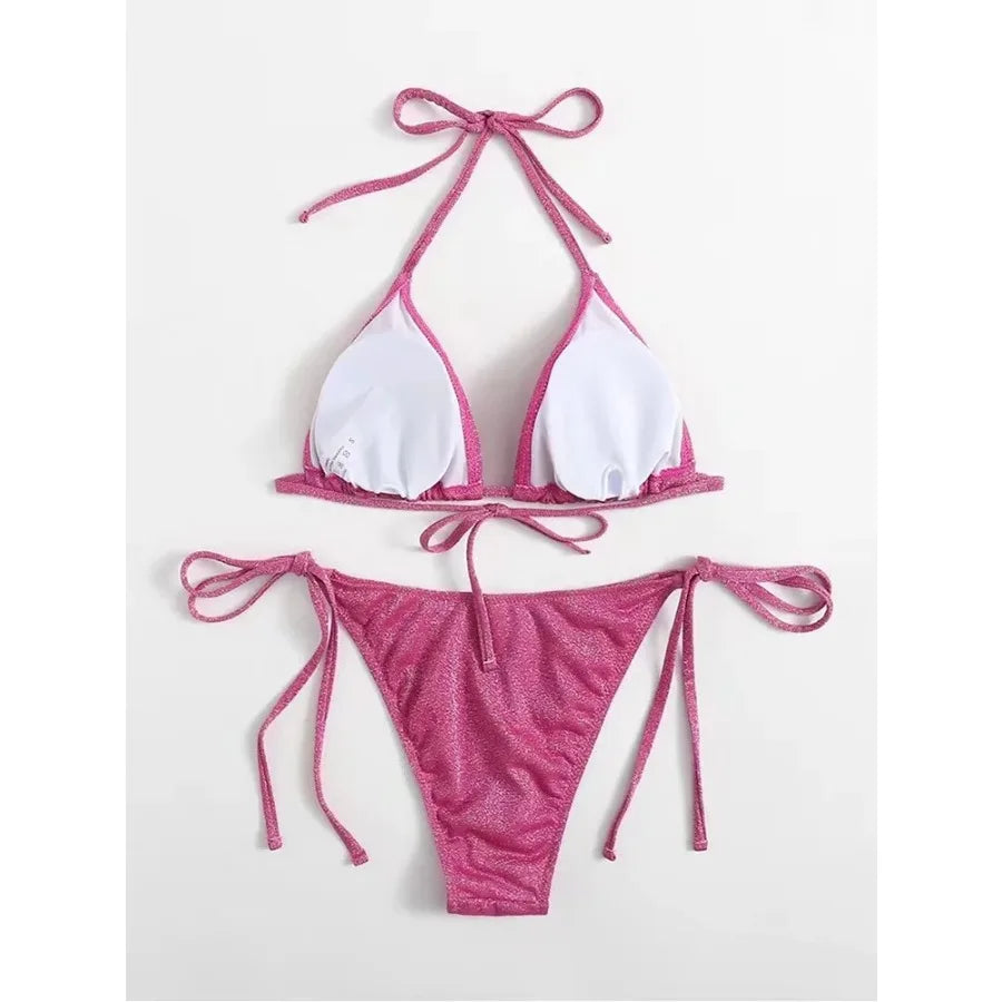 2025Sexy Bikini Set Shiny Triangle Bikinis Bandage Swimsuit Women Two Piece Swimwear Summer Biquini New Beachwear Push Up Bikini
