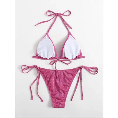 2025Sexy Bikini Set Shiny Triangle Bikinis Bandage Swimsuit Women Two Piece Swimwear Summer Biquini New Beachwear Push Up Bikini