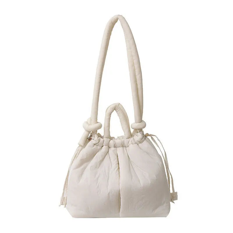 Casual Large Capacity Puffer Tote Bag Designer Padded Nylon Women Handbags Knotted Strap Shouder Crossbody Bags Warm Sac 2024