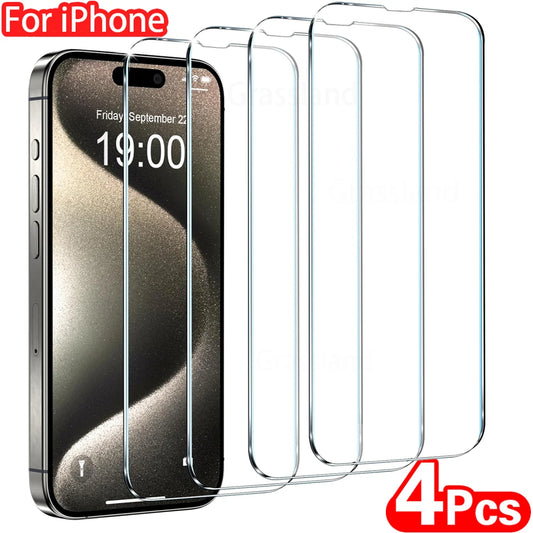 4 Stück Displayschutzfolie aus gehärtetem Glas für iPhone 16, 15, 14, 13, 12, 11 Pro Max und iPhone 7, 8 Plus, X, XS Max und XR