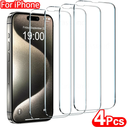 4 Stück Displayschutzfolie aus gehärtetem Glas für iPhone 16, 15, 14, 13, 12, 11 Pro Max und iPhone 7, 8 Plus, X, XS Max und XR