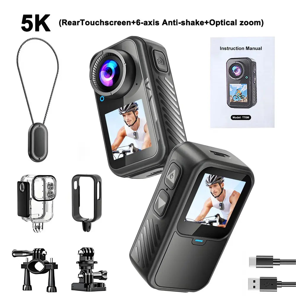 ANSVICAM 5K Mini Action Camera 4K60FPS Thumb Sports Camera with EIS Stabilization Dual Touch Screens Waterproof Magnetic Bodycam