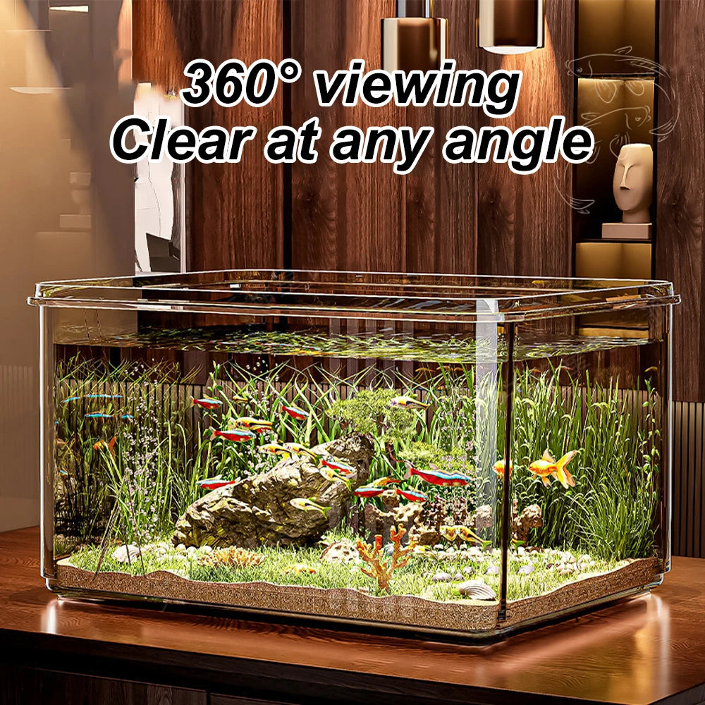 1 PC Transparent Aquarium Creative Desktop Fish Tank for Office Home Decor Rectangular(Bare Tank, No Scenery or Stones Included)