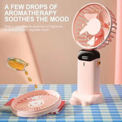 New Portable Handheld Fan with Digital Display, 5-Speed USB Rechargeable Mini Fan, Ultra Quiet Personal Fan with Lanyard & Bas
