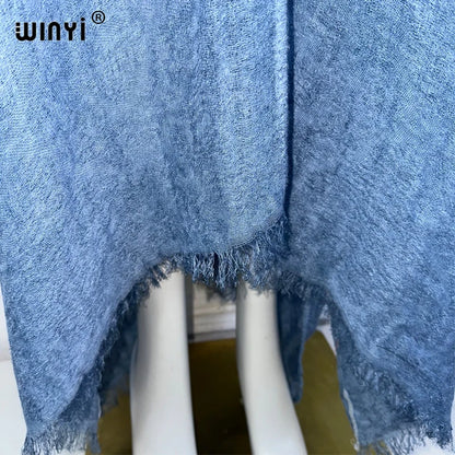 WINYI bohemian kimono kaftan beachwear Cardigan sexy  evening dress abaya dubai luxury cover-ups beach outfits women maxi dress