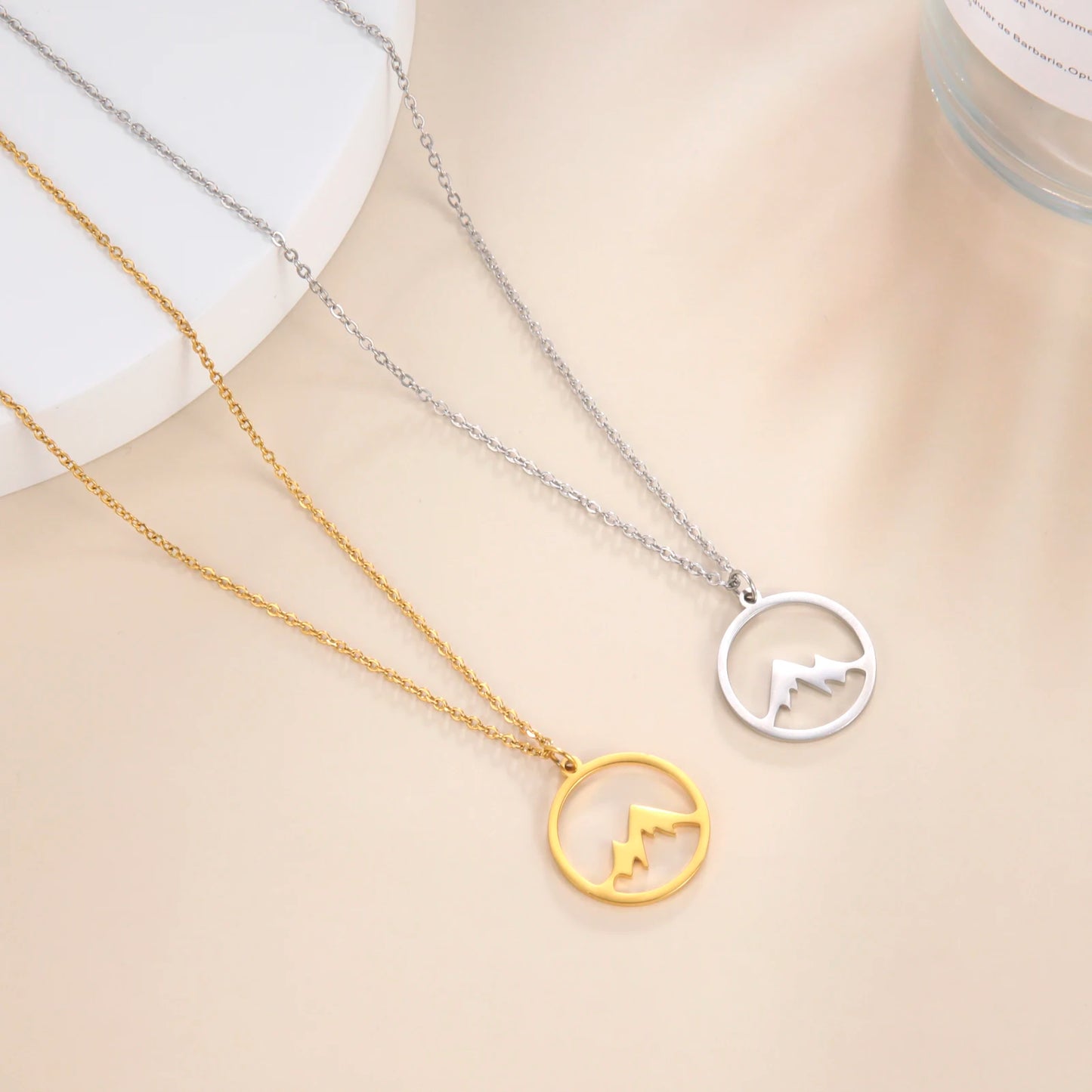 Ring Mountain Pendant Necklace Stainless Steel Men's and Women's Retro Geometric Ethnic Necklace Couple Party Jewelry Gift
