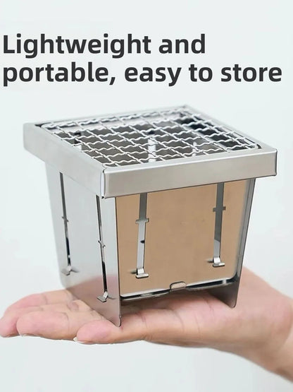 Portable Folding Stainless Steel Pocket Stove Indoor Outdoor Camping Travel BBQ Grill Tea Cooking Lightweight Compact Design