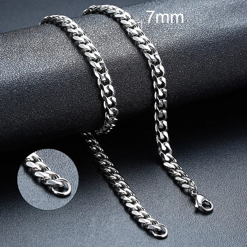 Vnox 3/5/7/9 mm dicke kubanische Ketten für Damen und Herren, schlichte Miami-Panzerketten, wasserdichte Edelstahlkette (Unisex)