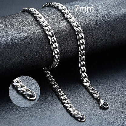 Vnox 3/5/7/9 mm dicke kubanische Ketten für Damen und Herren, schlichte Miami-Panzerketten, wasserdichte Edelstahlkette (Unisex)