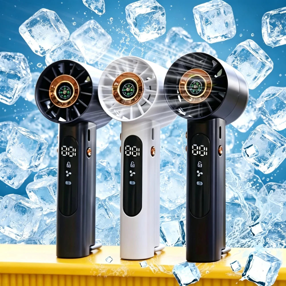 Portable Mini Hand Fan Built-in Compass 100 Gears LED USB Charging Long Lasting Fan for Outdoor Travel