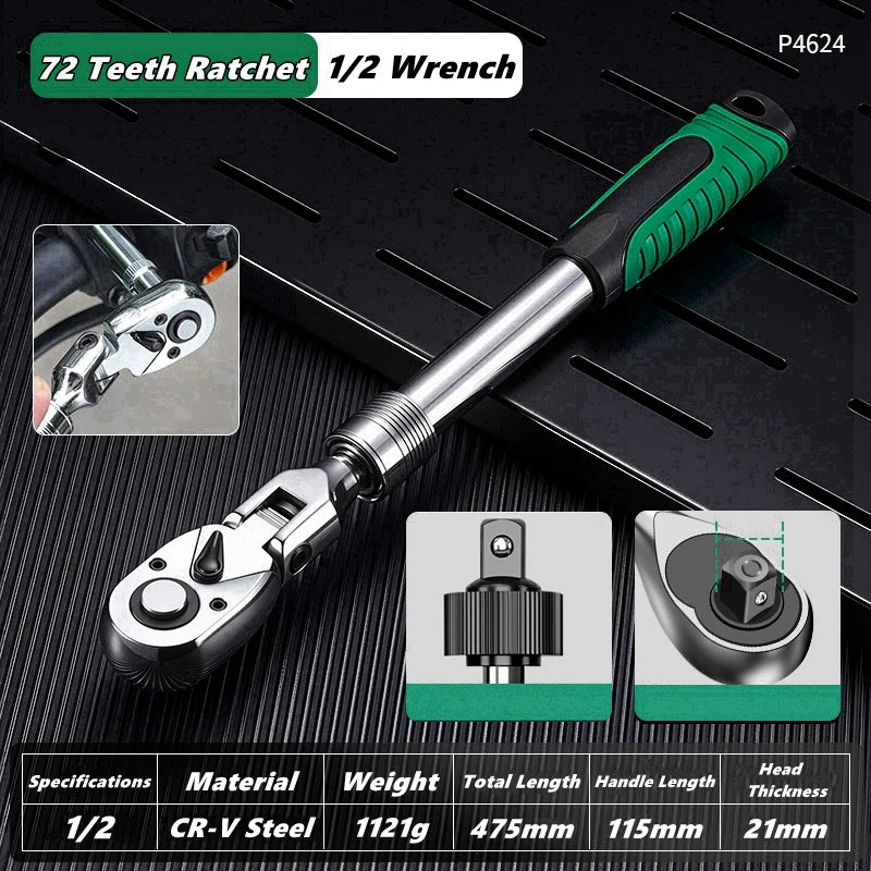 Drive Socket Drive Standard Ratchet Wrench , 1/4，3/8，1/2 Inch Flexible 72-Tooth Extendable Telescopic Socket Spanner Wrench