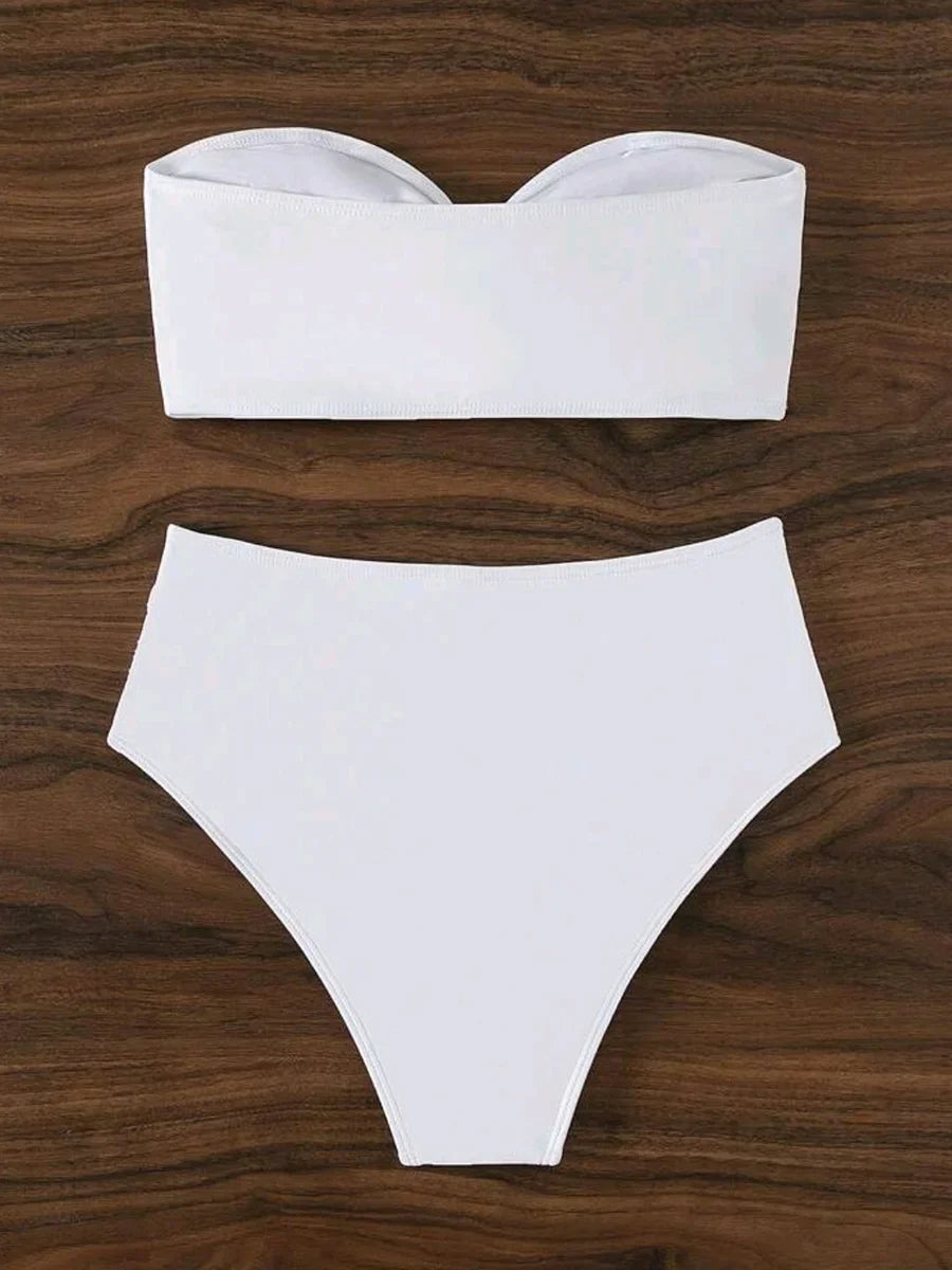 XS - L 3D Flower Bandeau Bikinis Female Swimsuit High Waist Bikini Women Swimwear Two-pieces Bikini Set Bathing Suit Swim Lady