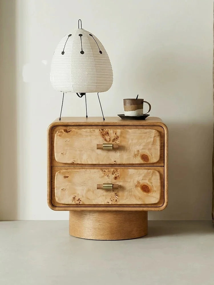 Medieval-style bedside table, household bedroom drawer, solid wood storage cabinet, natural high-grade tree burl,side cabinet