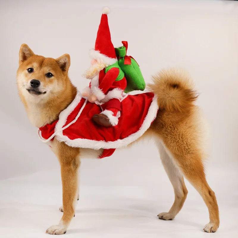 New Santa Claus Riding Suit Pet Christmas Dog and Cat Clothing Dog Clothes for Small Dogs