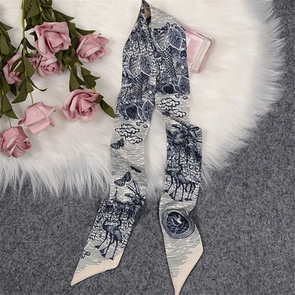 2024 New Luxury Brand Scarf Tarot Women Scarf Bag Hair Skinny Silk Scarves Design Foulard Neckerchief Headband For Ladies