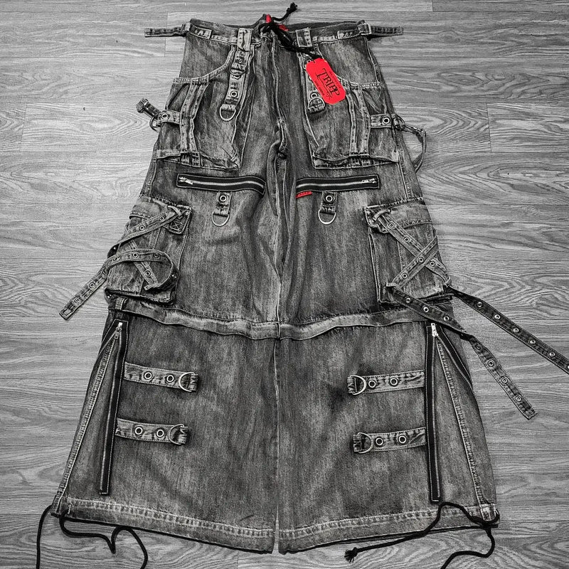 Vintage Heavy Jeans Y2K Clothes Men Women Harajuku Hip Hop Multi Pocket Washed Distressed Baggy Jeans Oversized Wide Leg Trouser