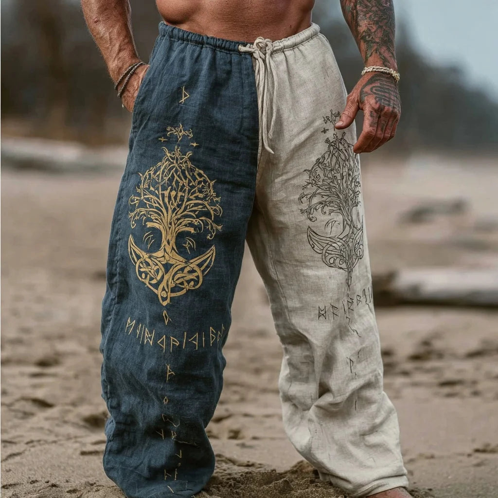 Men's Viking Nordic Sun Art Knot Tribe Celtic Rune 3D Printed Casual Pants Drawstring Straight Leg Pants Summer Beach Pants