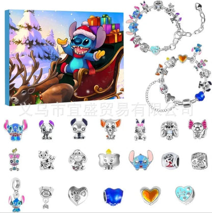 Disney Stitch Mickey Mouse Adventskalender-Armbänder, 24 Tage Countdown, DIY-Schmuckherstellung, süßes Weihnachtsgeschenk