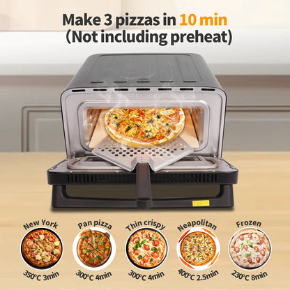 12-Inch Electric Pizza Oven - Touch Control, Up to 430°C, Includes Pizza Stone & Peel, Ready in 2.5 Minutes After Preheating