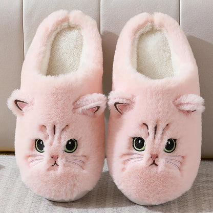 Winterwarme Hausschuhe für Damen, flauschig, mit Katzenmotiv, Cartoon-Fell, Plüsch, für drinnen, bequem, wärmend, flach, Flip-Flop
