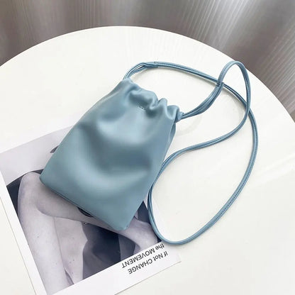 New Pu Leather Women Handbags Large Capacity Candy Color Crossbody Bags Solid Flap Mini Bucket Bag