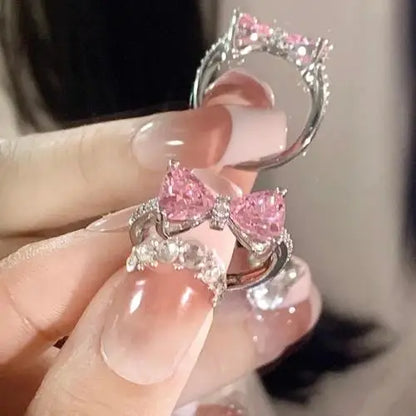 Collier pendentif nœud papillon en cristal rose féérique, style Y2K, chaîne clavicule cœur strass, bijoux femme, cadeau