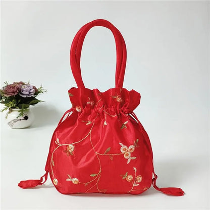 Retro Embroidery Silk Drawstring Handbags Women Purse Wallets Jewerly Packing Storage Bucket Bag Hanfu Accessories