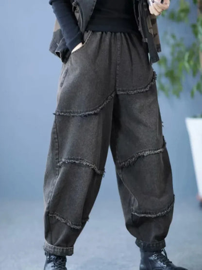 Amax luluE Spring Fashion Denim Pants Womens Vintage 2024 Classic Jeans Ladies Leisure Loose Harem Trousers Females Streetwear