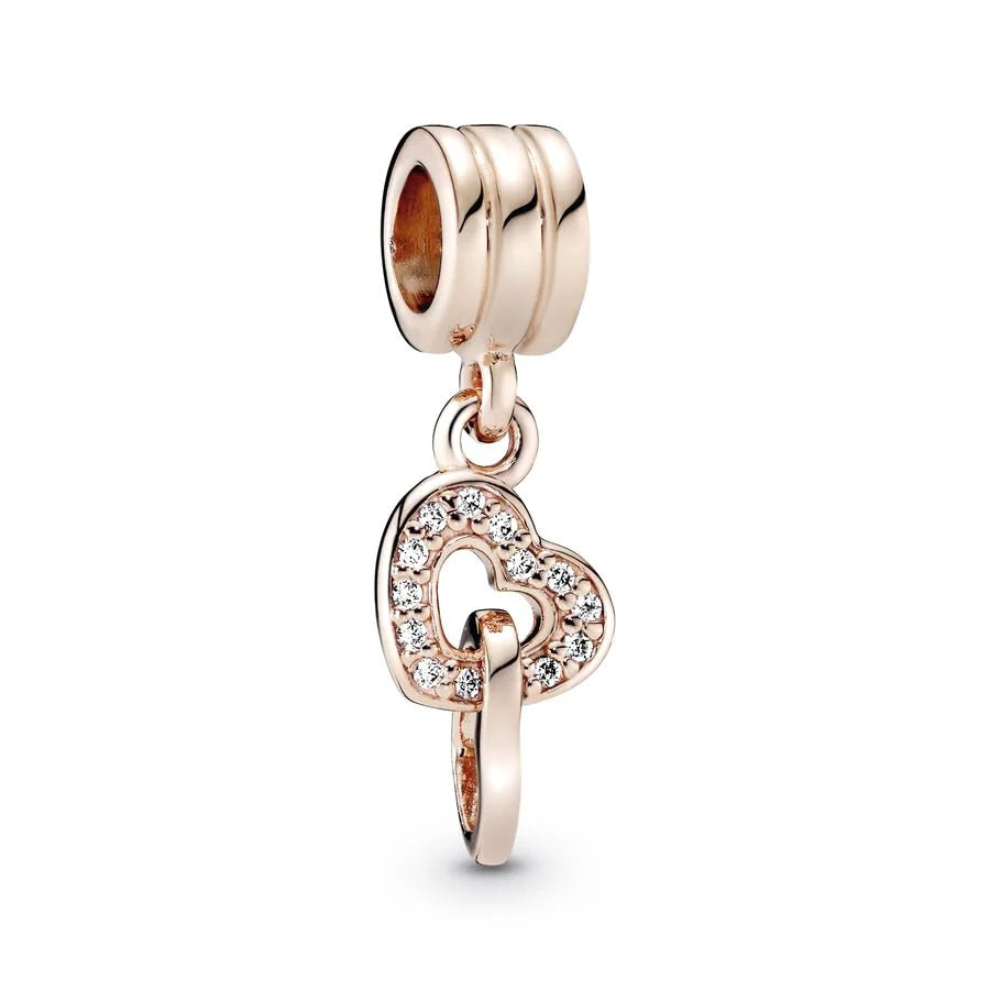 Rose Gold Plated Charms for Bracelet DIY Jewelry Making Heart Flower Strawberry Butterfly Paw Print CZ Pendant Beads Women Gift