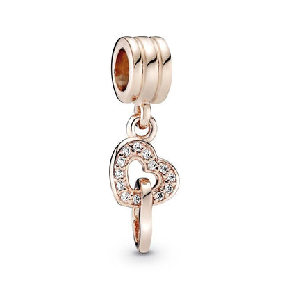 Rose Gold Plated Charms for Bracelet DIY Jewelry Making Heart Flower Strawberry Butterfly Paw Print CZ Pendant Beads Women Gift