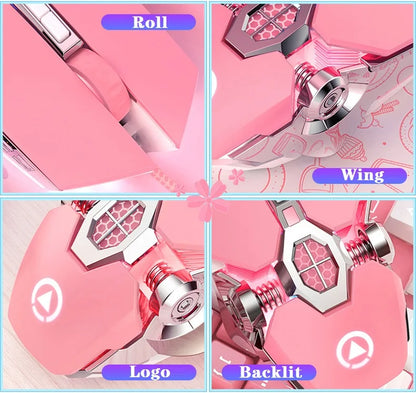 G30s Pink Mouse with RGB Backlit Light  Silence Click Wired Mice for PC