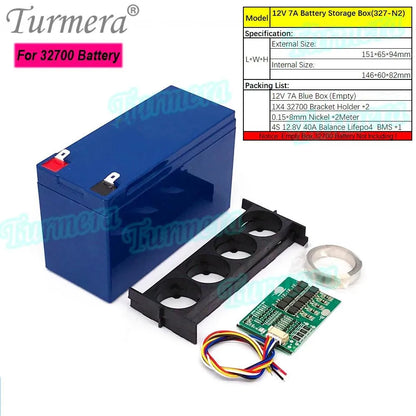 Turmera 12V 7A Lifepo4 Battery Box with 4S 40A Balance BMS 1X4 32650 32700 Holder Replace Lead-Acid Battery Use (Only Empty Box)