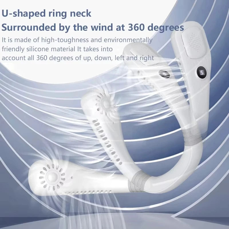 Lenovo 2027 New  Mini Ultra Long Life Neck Bladeless Fan Portable Lazy Silent Fan Usb Charging Student Sports Office