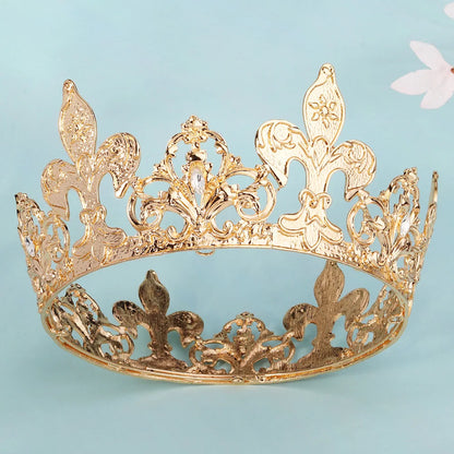 New Gold Alloy Large Round Crown Bridal Wedding Opening Ceremony Tiara Hair Accessories for Important Occasions Gift