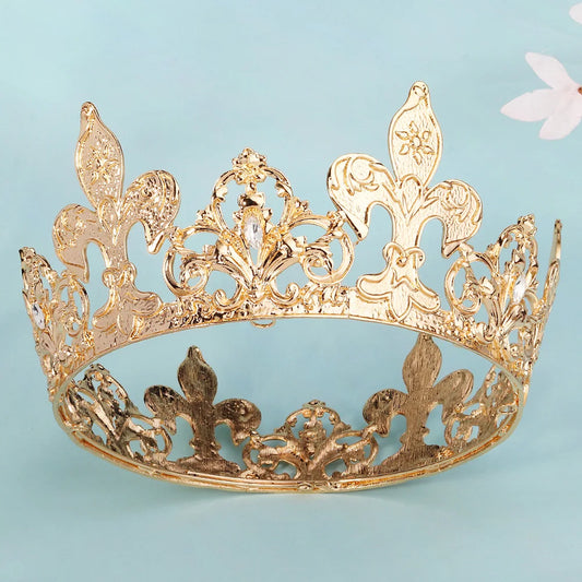 New Gold Alloy Large Round Crown Bridal Wedding Opening Ceremony Tiara Hair Accessories for Important Occasions Gift