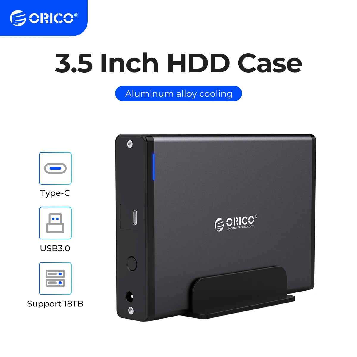 ORICO 3.5 inch HDD Case Type-C & USB3.0  Hard Drive Enclosure SATA  to USB 3.1 External Hard Drive Reader for 2.5/3.5'' HDD