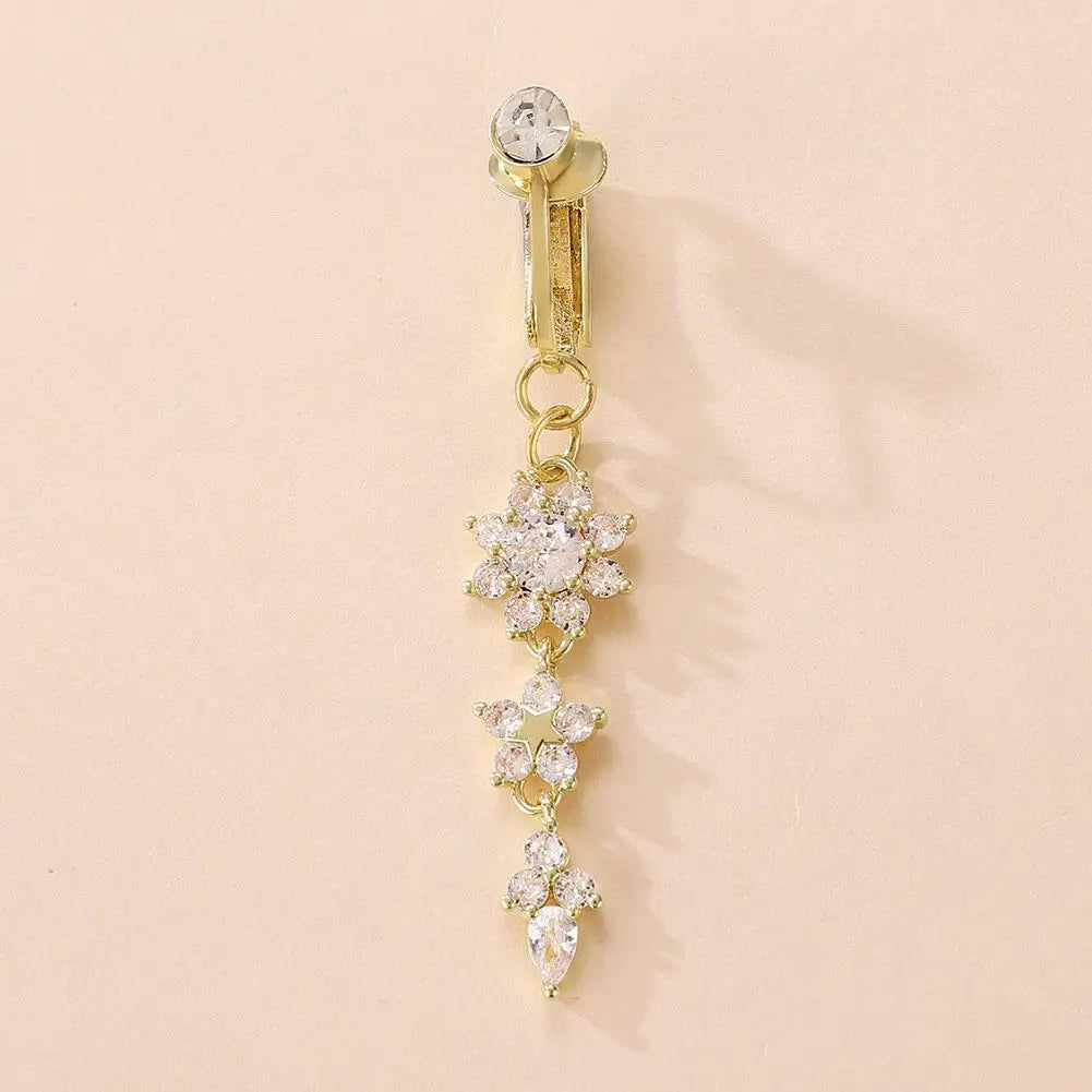 Clip On Belly Button Ring Butterfly Copper Zircon Pink Fake Belly Piercing Umbilical Navel Body Jewelry Trendy Fashion Style