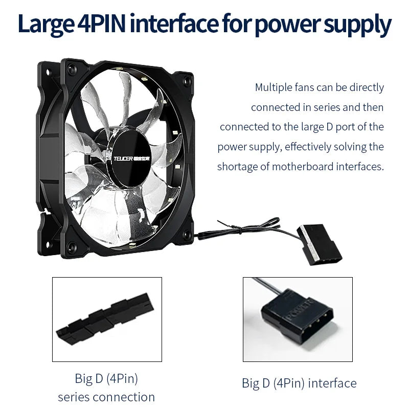 Teucer 120MM PC Case Cooling Fan Desktop Chassis Power 12V Big 4Pin Led 12CM Hydraulic Bearing Quiet Link Ventilador Radiator
