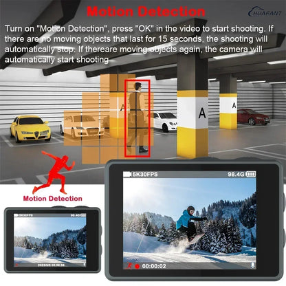 Action Camera 5K 4K60FPS Dual IPS Touch LCD EIS 170° 30M Waterproof 5X Zoom Sport Camera Optional Wireless Mic & Remote Control