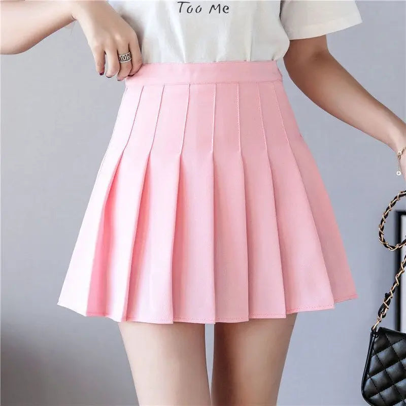 Girls Women High Waisted Pleated Skirt Plain A-line Mini Skirt Skater Tennis School Uniform Skirts Lining Shorts Casual Solid