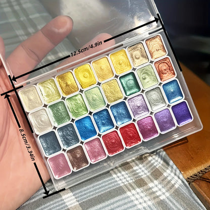 32Color Metallic Paint Palette for Artists|Soft Pearl Tones to Bold Shine Elevate Creations with New Layers of Bright Luminosity