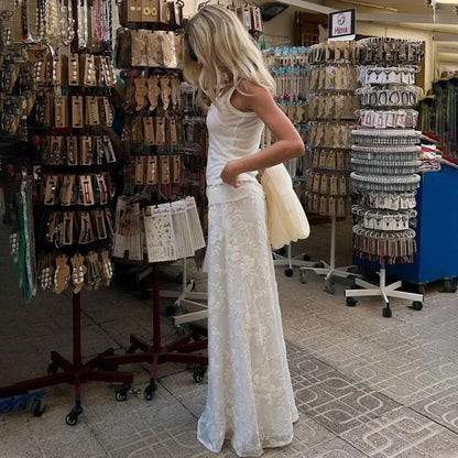 Elegant French A-Line Mesh Fashion Long Skirts Vintage High Waist Casual Spring Summer Evening Party New Maxi Skirt