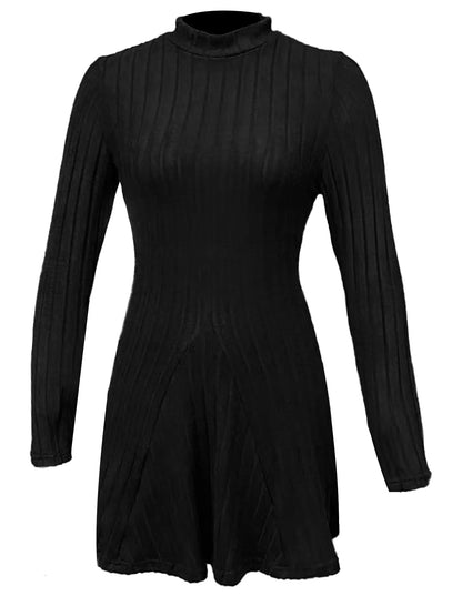 Women Autumn Winter Knitted Dress Lady Casual Long Sleeve Half High Collar Mini Dress Versatile Black Dress Woman Youth Dresses