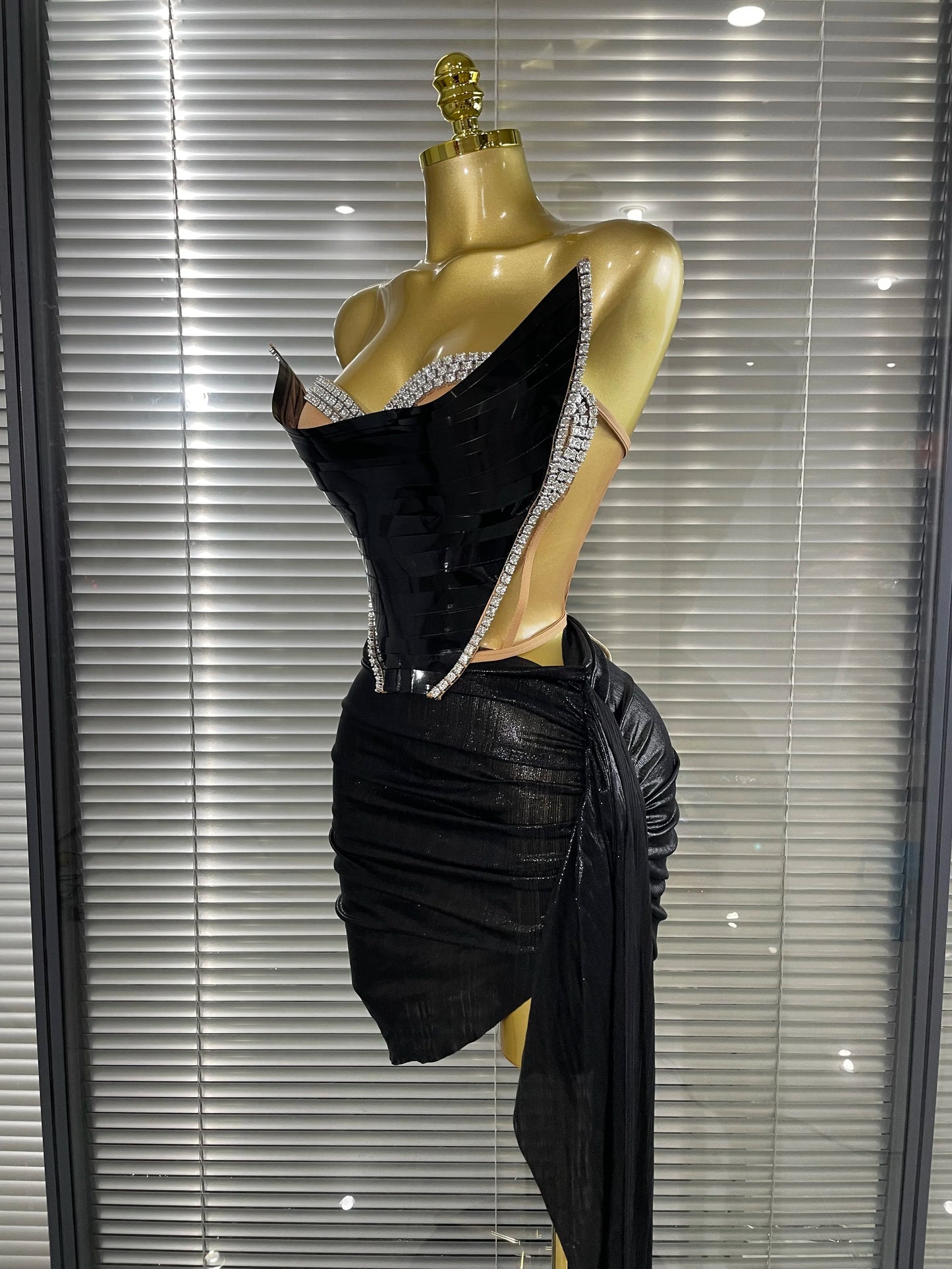 Blue Black Women Sexy Strapless Shinning Sequins 2 Pieces Bodycon Mini Dress Draped Celebrate Nightclub Party Bar Singer Wear