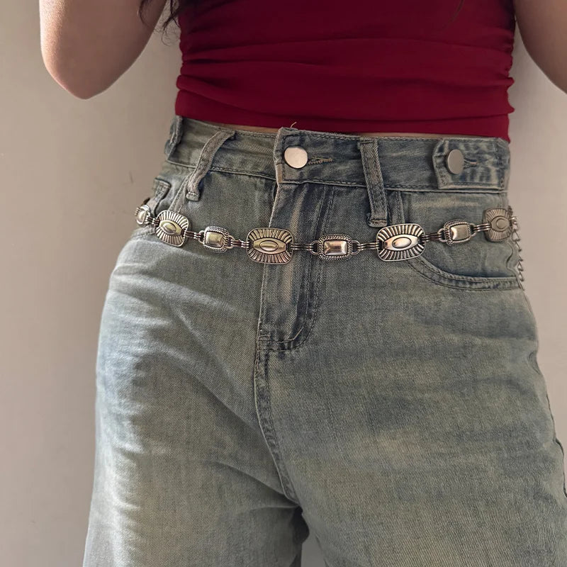 Western Cowgirl accessories Bohemian ethnic style high-end metal chain belts Female Dress Jeans Belts Lady Waistband Body Chain