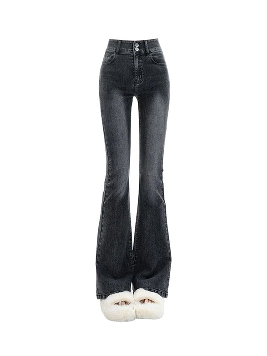 Harajuku Black Flare Jeans Low Waist Slim Bell Bottoms Women Fashion Denim Pant Trousers American Retro High Street Streetwear