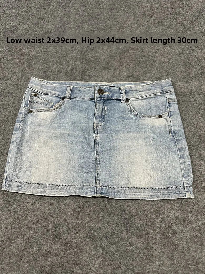 Sexy American Vintage Low Waist Denim  Skirt for Students Z4 Antiquing Y2K Trendy ort Skirt with Handmade Ripped And Fo...