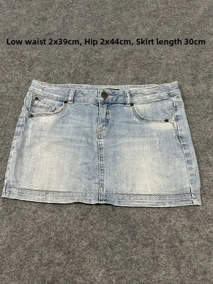 Sexy American Vintage Low Waist Denim  Skirt for Students Z4 Antiquing Y2K Trendy ort Skirt with Handmade Ripped And Fo...