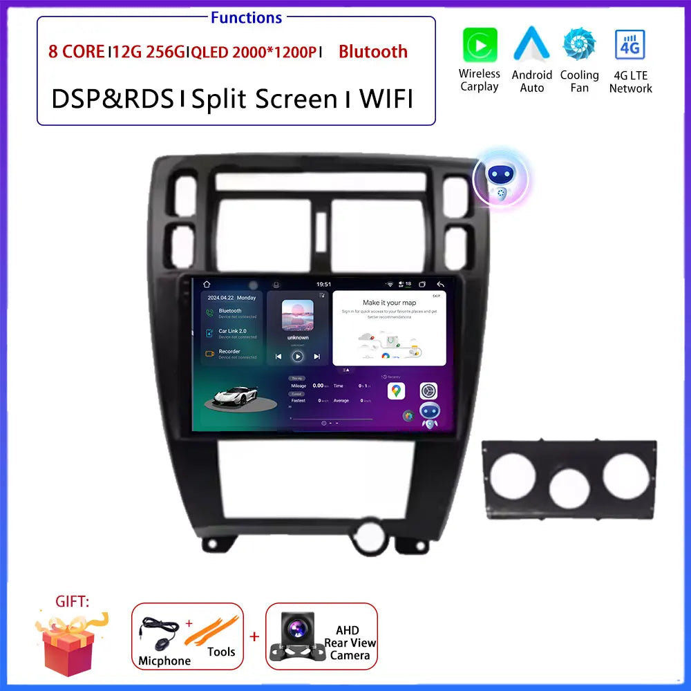 Player GPS Navigation Carplay Auto Android 16 For Hyundai Tucson 2004 -2009 Car Radio Multimedia Stereo Video