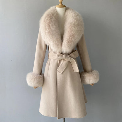 Jxwatcher Winter Cashmere Coat For Women Removable Natural Fox Fur Collar And Cuff Aautumn Ladies Fashion Streewear Long Outwear